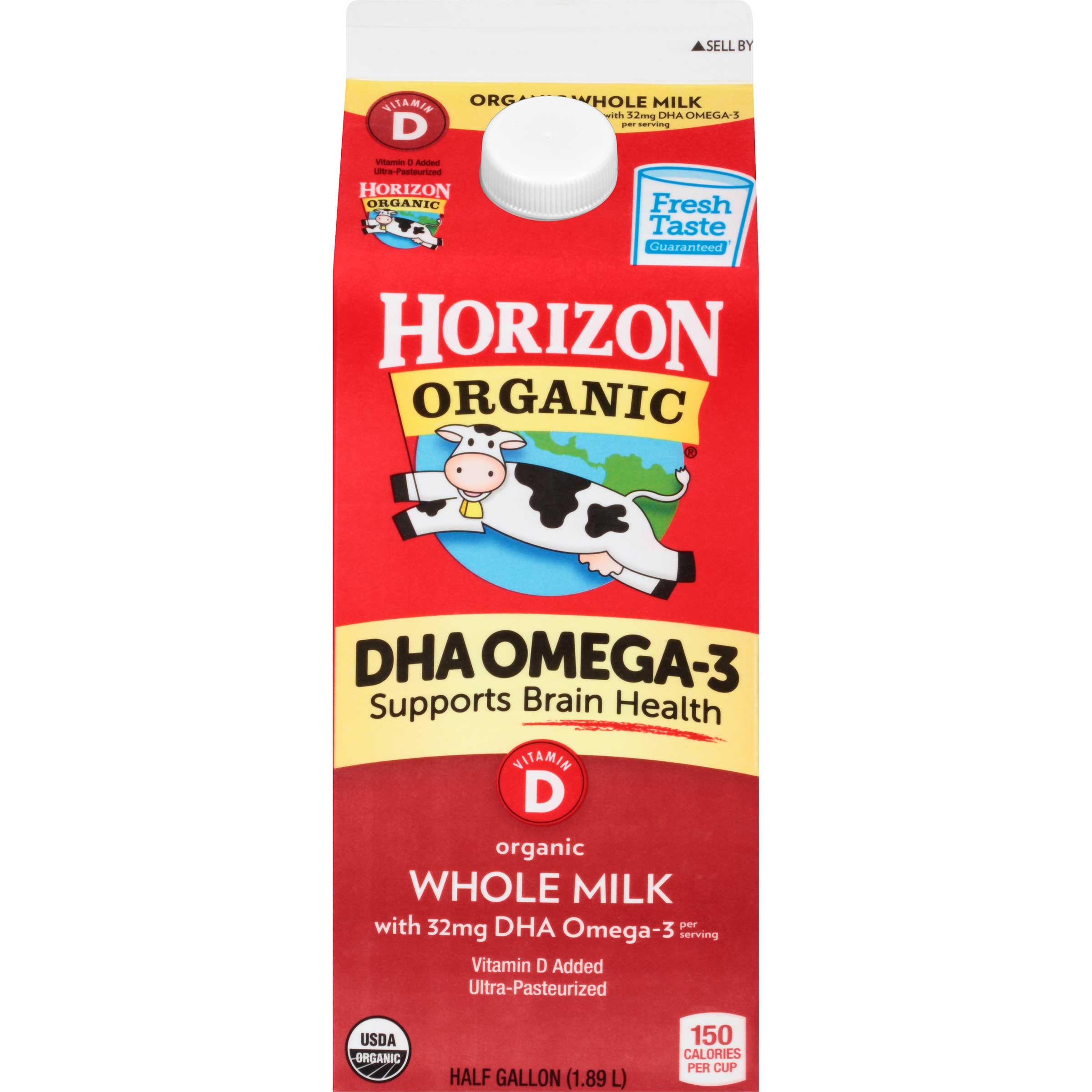 Horizon Organic Ultra Pasteurized DHA Whole Milk, 0.5 Gallon -- 6 per case.