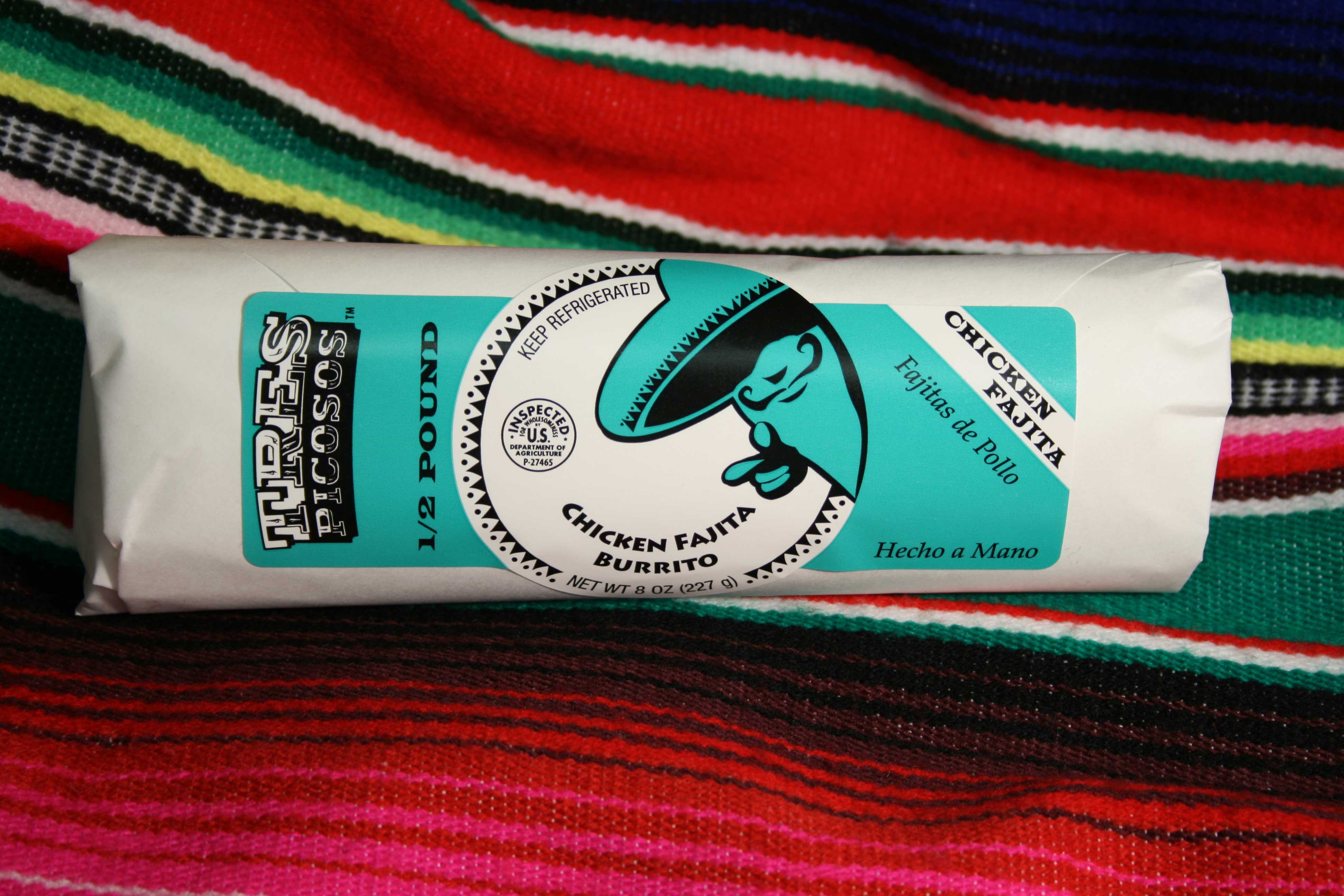 Tres Picosos Chicken Fajita Burrito with Black Beans and Rice -- 12 per case.