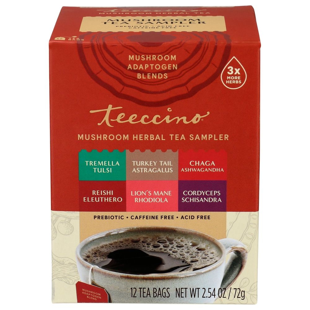 Teeccino Mushroom Herbal Tea Sampler, 12 tea bags -- 6 per case