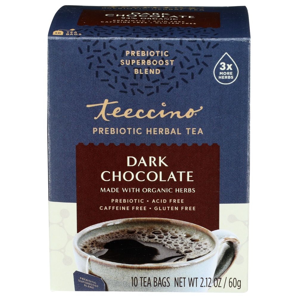Teeccino Dark Chocolate Prebiotic Herbal Tea, 10 tea bags -- 6 per case