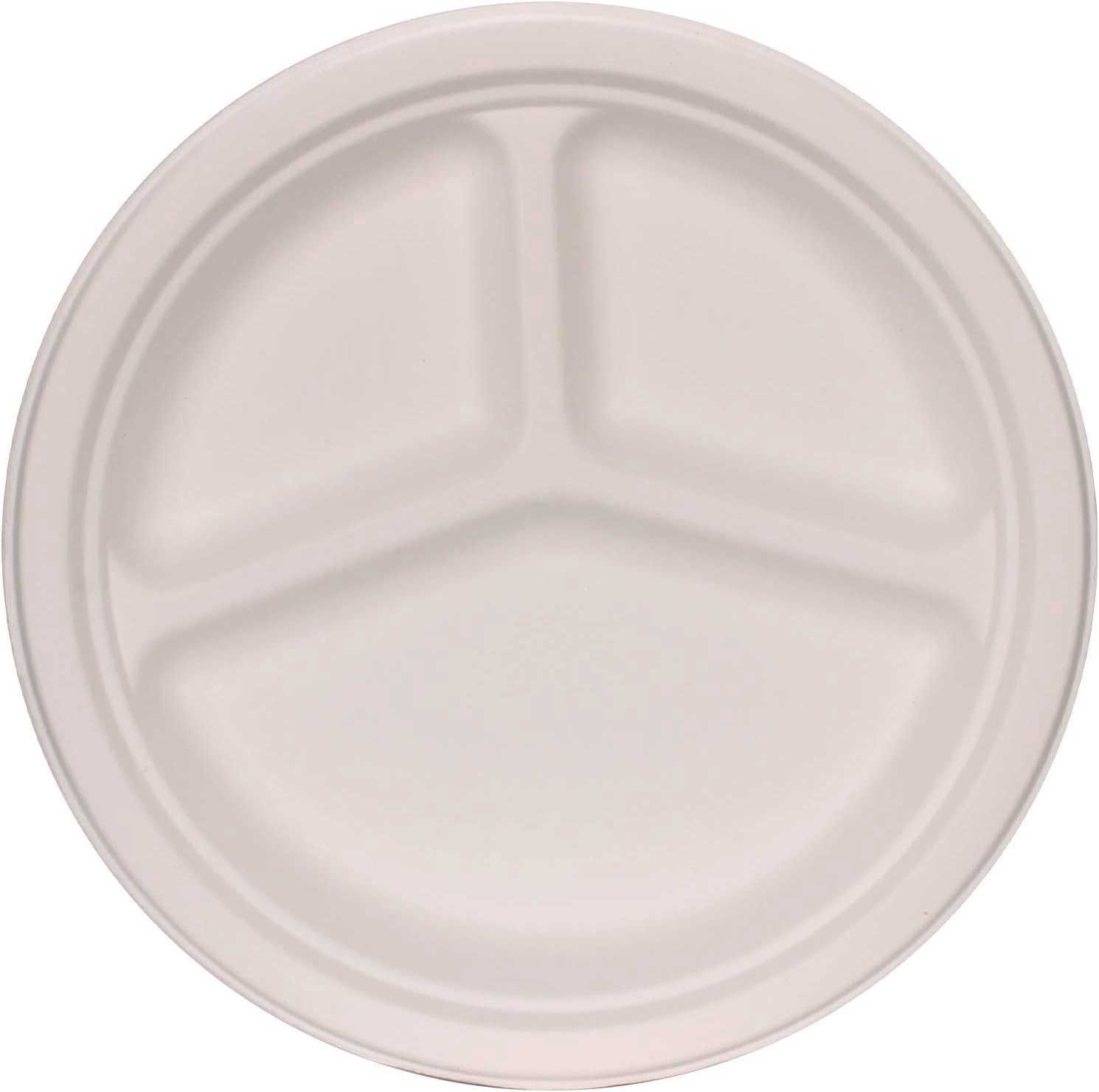 Responsible Products 3-Compartment No-PFAS Added Compostable Molded Fiber Plate, 10 inch -- 500 per case