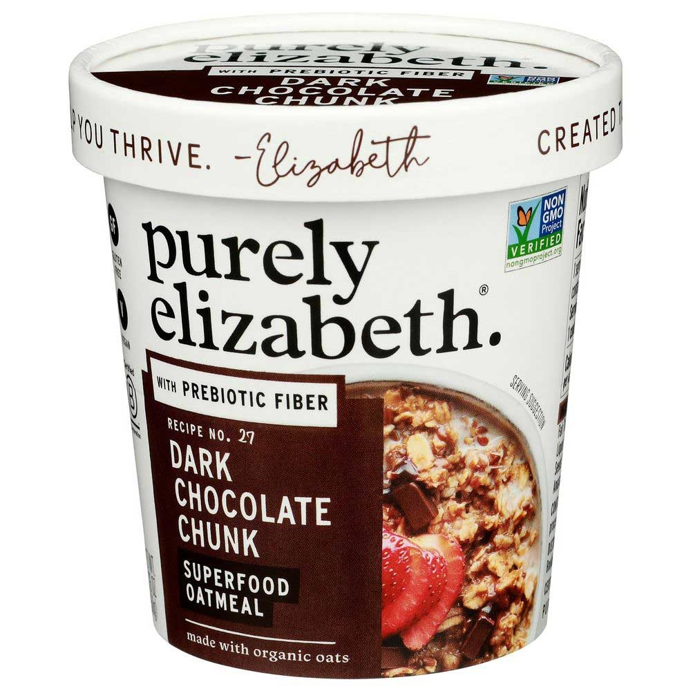 Purely Elizabeth Organic Dark Chocolate Chunk Superfood Oatmeal with Prebiotic Fiber, 1.76 Ounce Cup -- 12 per case
