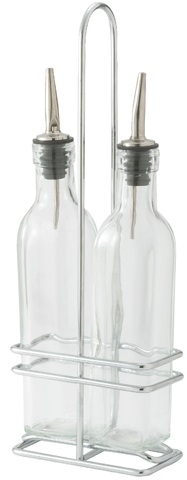 Winco Oil/Vinegar Cruet Set with Chrome Plated Rack and Two Bottles -- 1 set