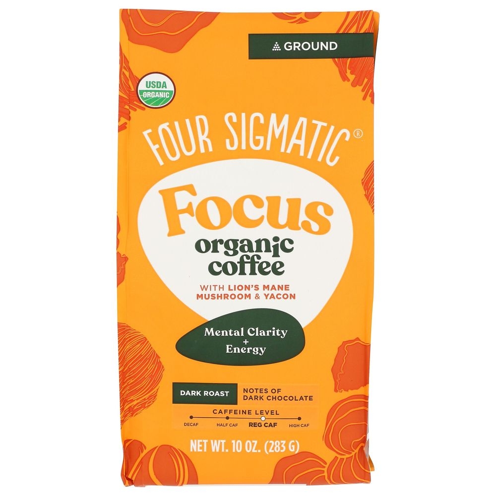 Four Sigmatic Organic Focus Dark Roast Mushroom Ground Coffee, 10 Ounce -- 8 per case