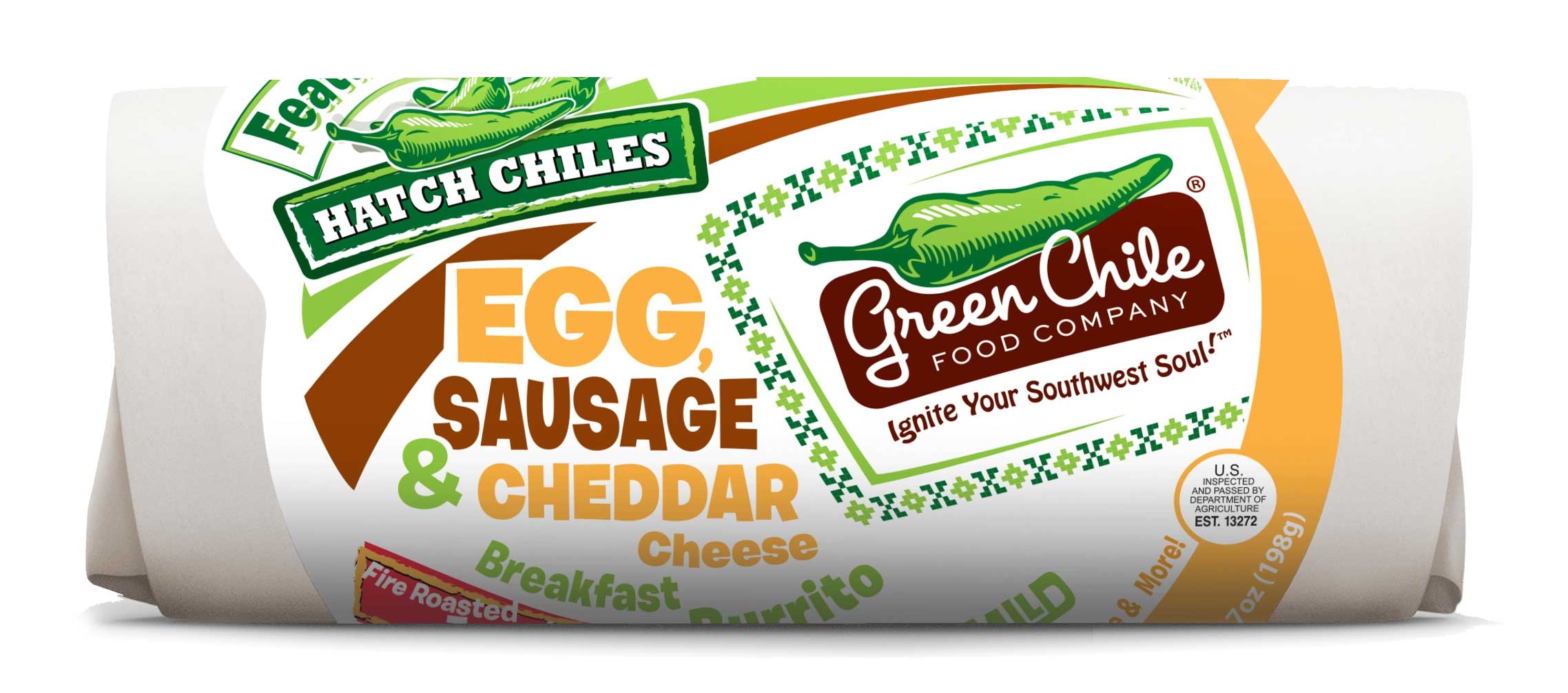 Green Chile Food Egg and Sausage Breakfast Burrito with Hashbrowns Salsa and Cheddar, 7 Ounce -- 12 per case.