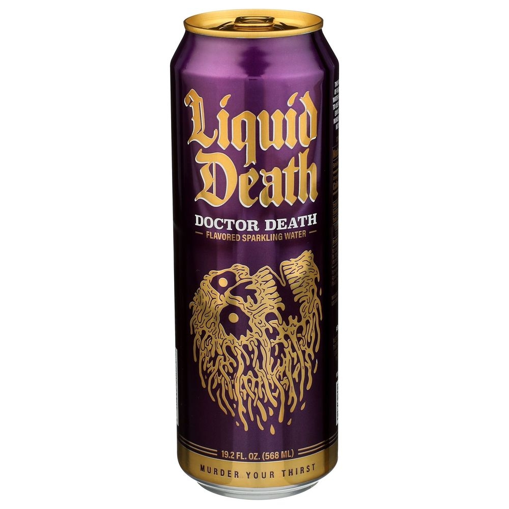 Liquid Death Doctor Death Flavored Sparkling Water, 19.2 Fluid Ounce -- 24 per case