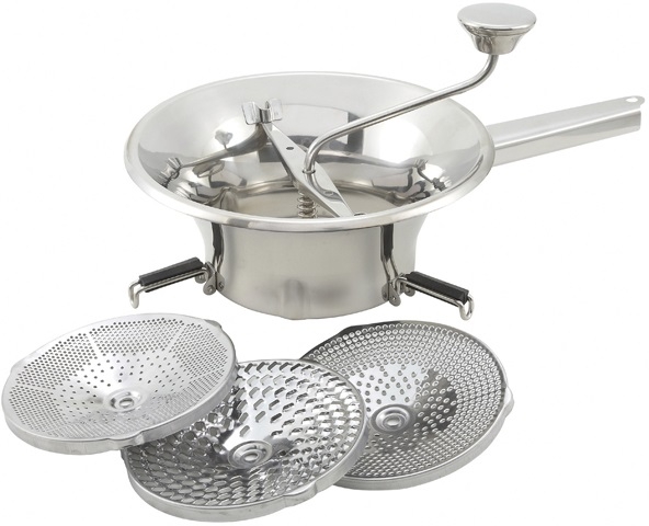 Winco Medium Size Food Mill with 3 Graters, 2 Quart