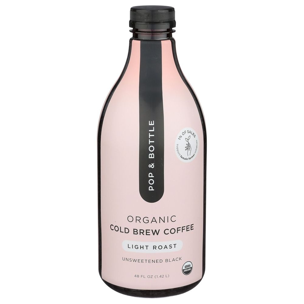 Pop and Bottle Organic Unsweetened Light Roast Cold Brew Coffee, 48 Fluid Ounce -- 6 per case