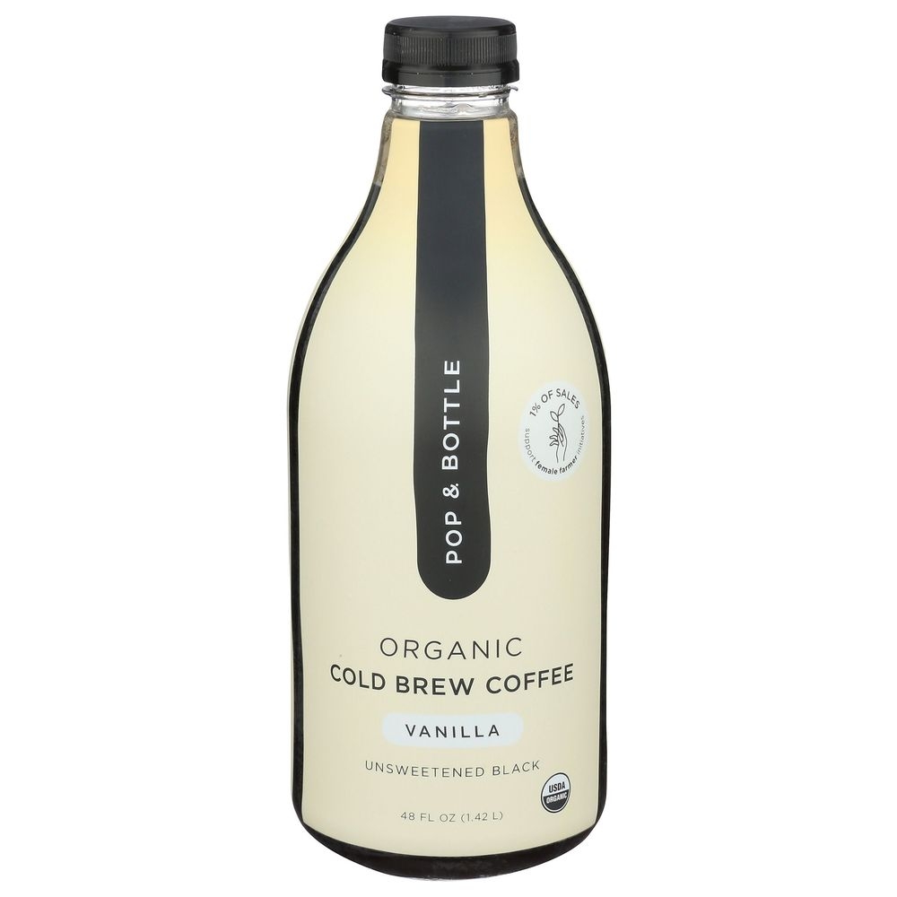 Pop and Bottle Organic Unsweetened Vanilla Cold Brew Coffee, 48 Fluid Ounce -- 6 per case