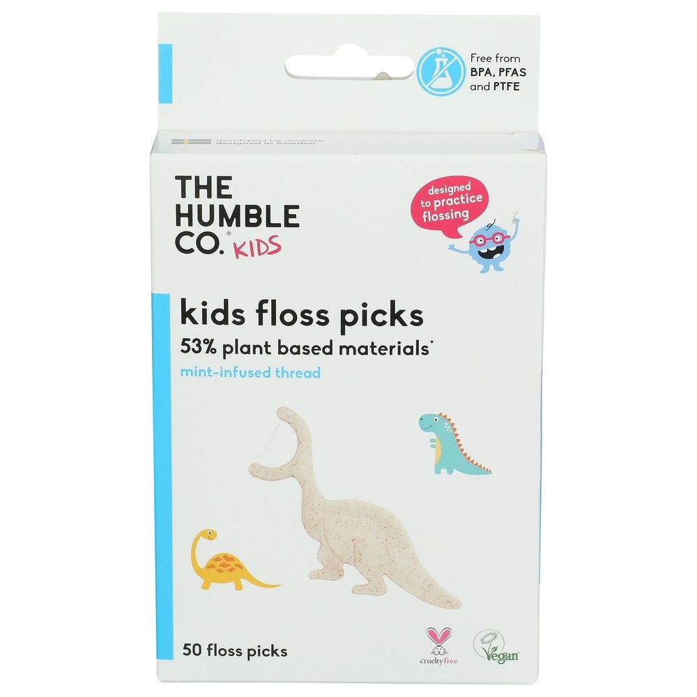 The Humble Co Kids Mint Floss Picks, 50 count -- 4 per case