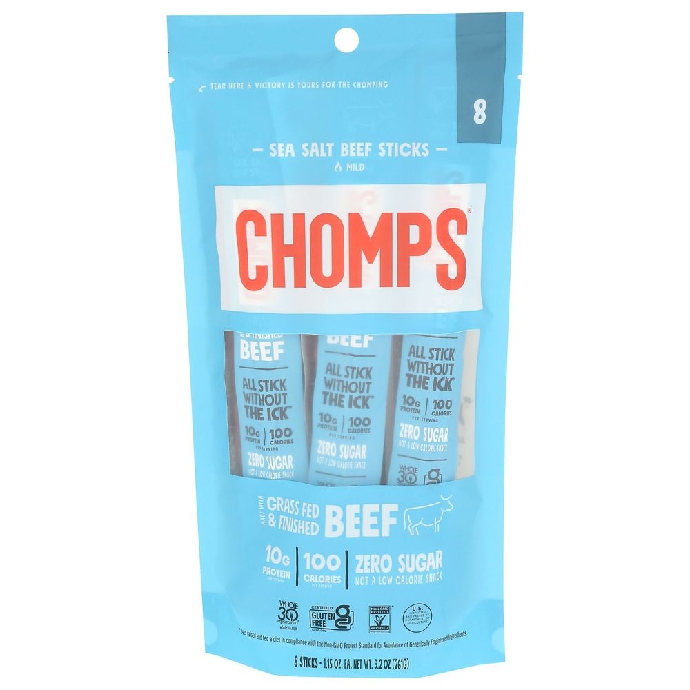 Chomps Sea Salt Beef Stick, 9.2 Ounce -- 8 per case