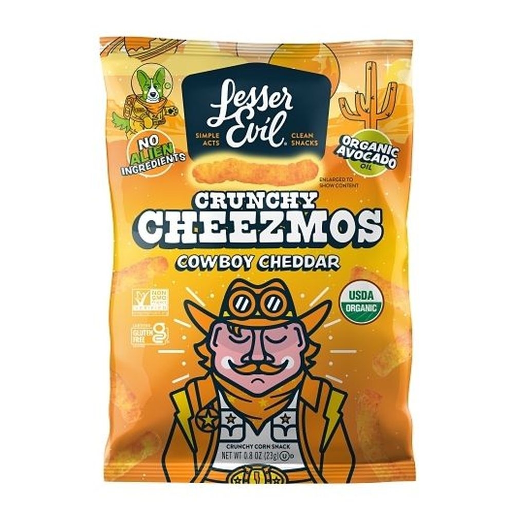 Lesserevil Crunchy Cheezmos Cowboy Cheddar Snack, 0.8 Ounce -- 96 per case