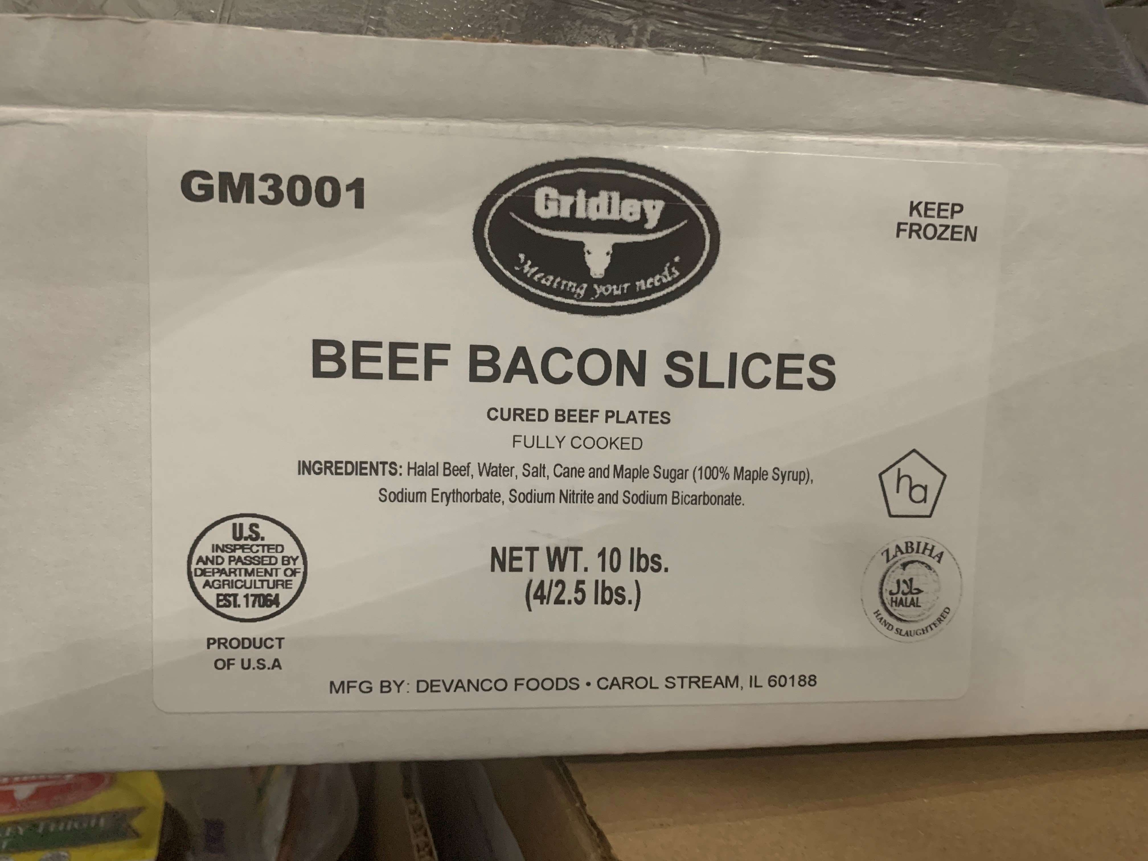 Devanco Foods Sliced Halal Beef Bacon, 2.5 Pound -- 4 per case