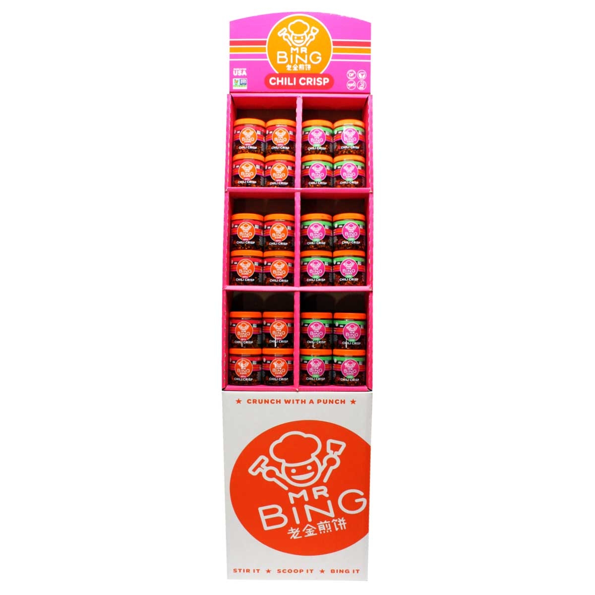 Mr Bing Chili Crisp Shipper Display (12 Mild + 12 Spicy), 7 Ounce -- 24 per case