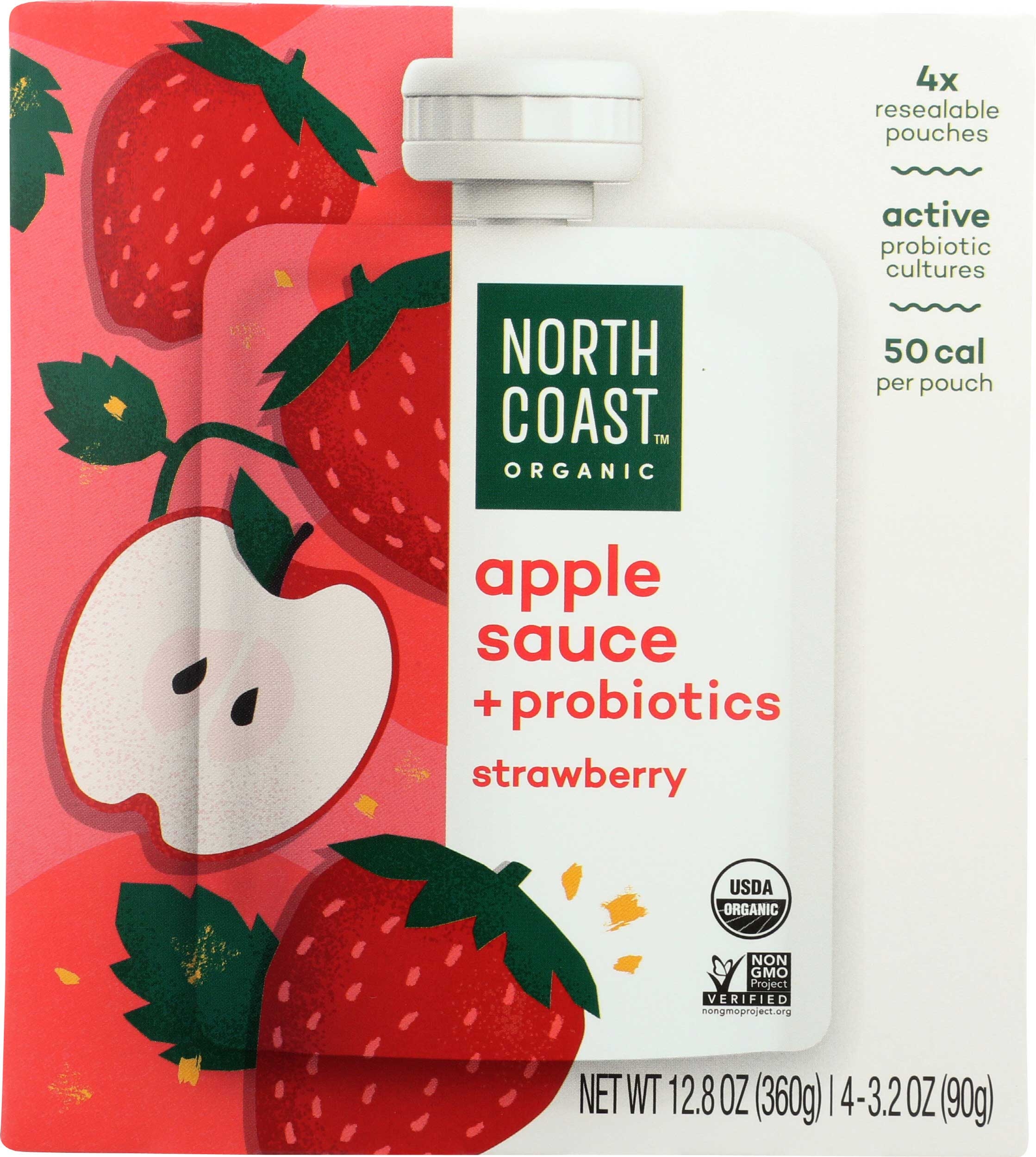 North Coast Organic Strawberry Probiotic Apple Sauce, 12.8 Ounce Pouch -- 6 per case