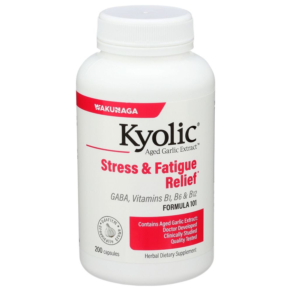 Kyolic Aged Garlic Extract Formula 101 Stress and Fatigue Relief Dietary Supplement Capsules, 200 count