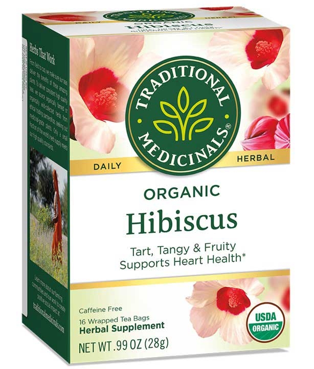 Traditional Medicinals Organic Hibiscus Herbal Tea - 16 bags per pack -- 6 packs per case.