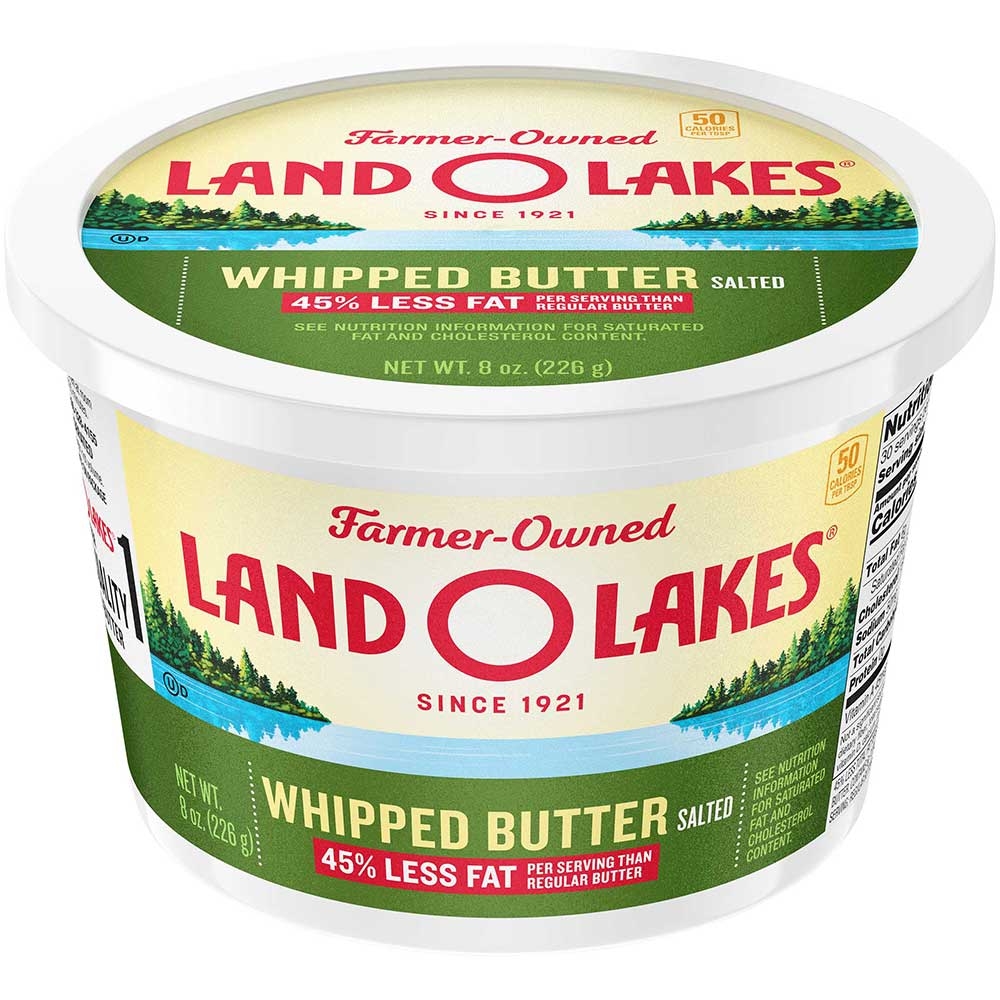 Land O Lakes Salted Whipped Butter Tub, 8 Ounce -- 12 per case.