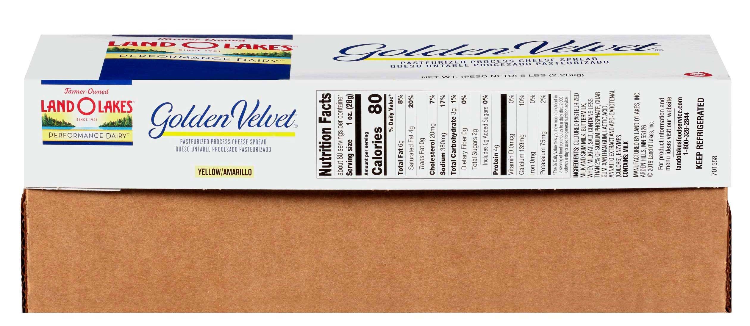 Land O Lakes Golden Velvet Yellow Cheese - Spread, 5 Pound -- 6 per case.