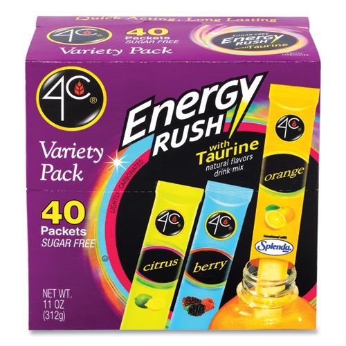 4C Assorted Energy Rush Sugar Free Drink Mix with Taurine - Variety Pack, 0.28 Ounce -- 40 per case.