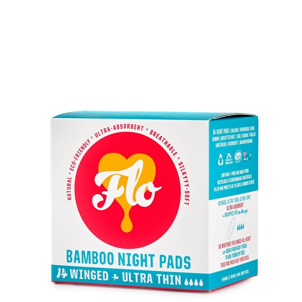 Flo Winged Ultra Thin Bamboo Night Pads, 14 count -- 8 per case
