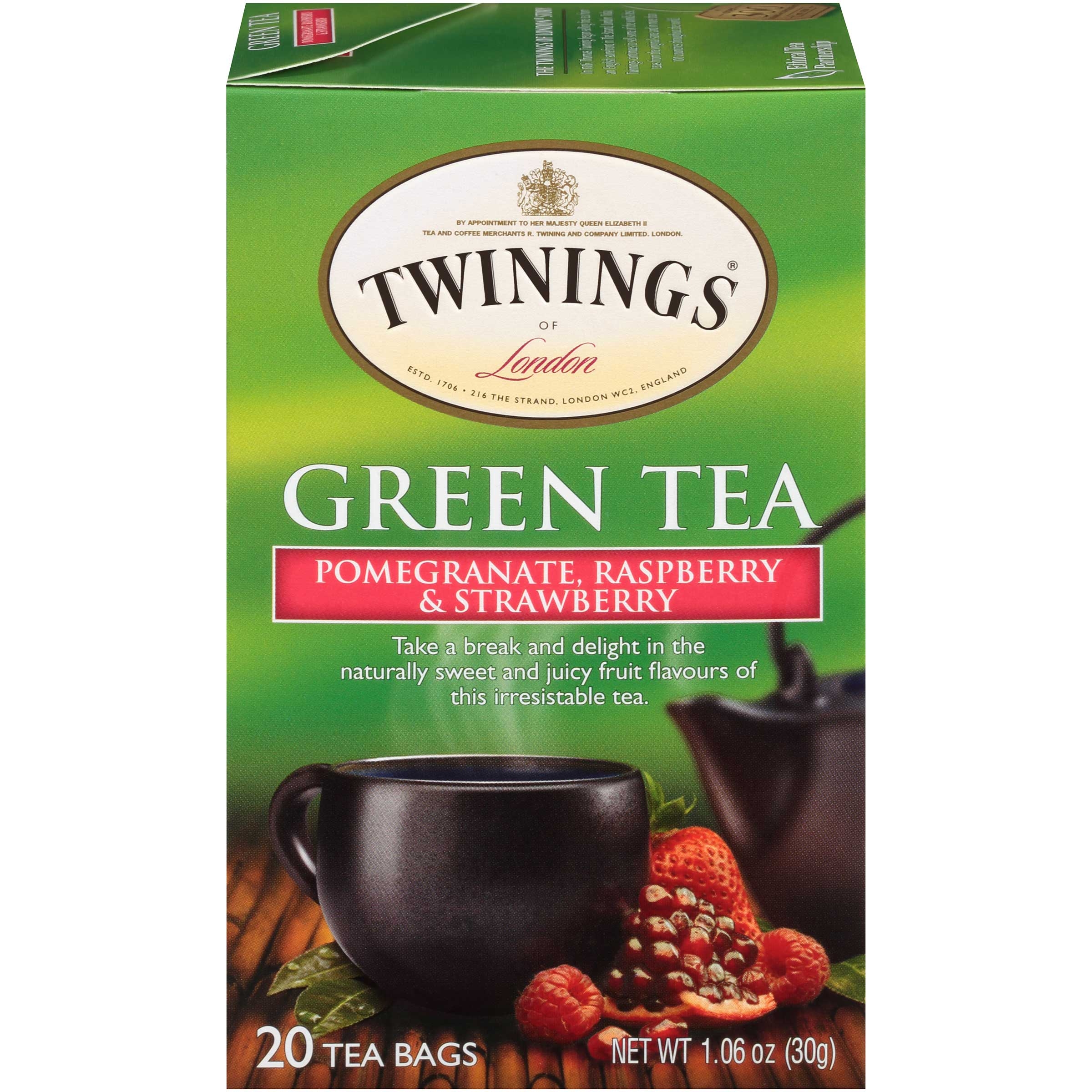 Twinings Pomegranate Raspberry and Strawberry Green Tea, 20 tea bags per pack -- 6 per case