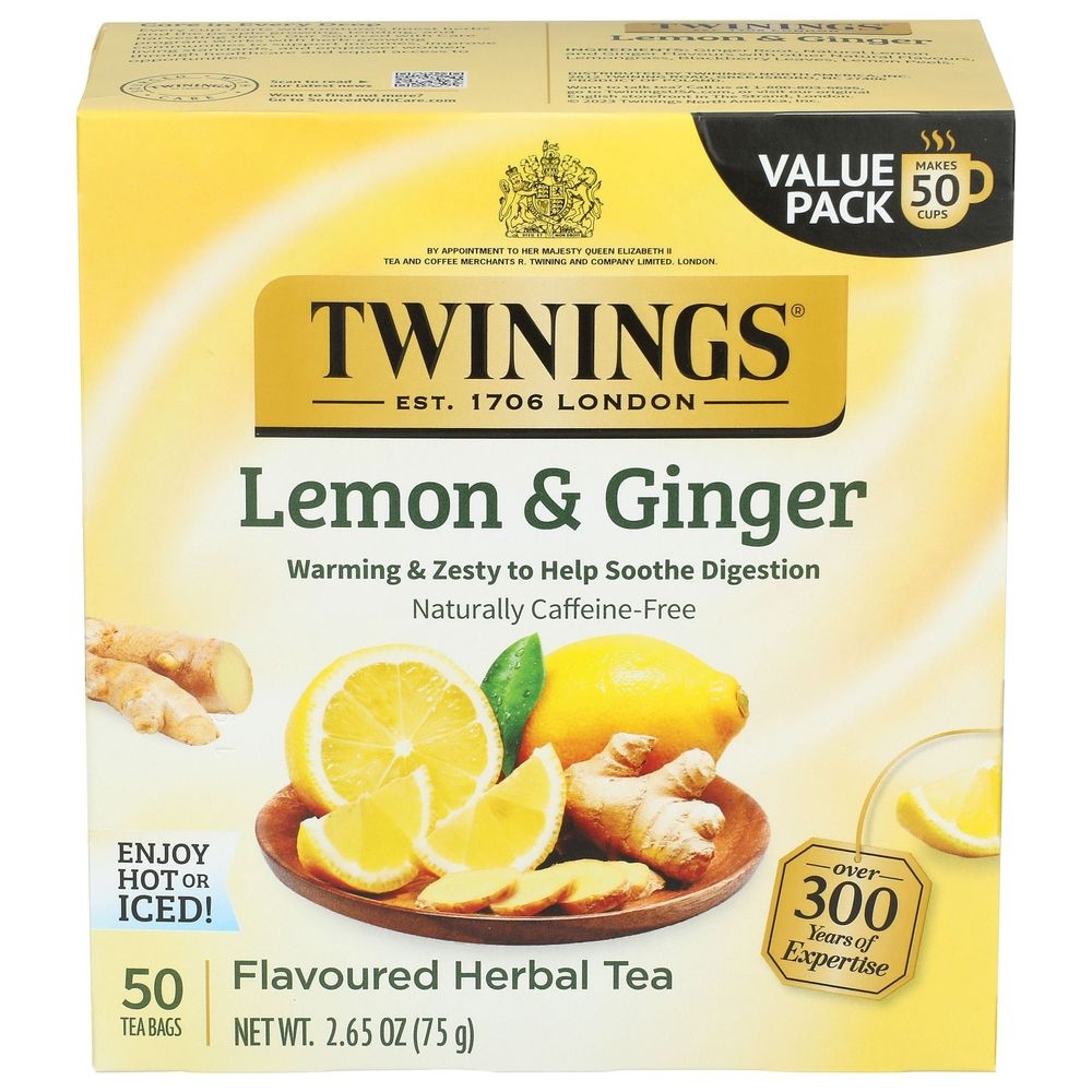 Twinings Lemon and Ginger Herbal Tea, 50 tea bags -- 6 per case