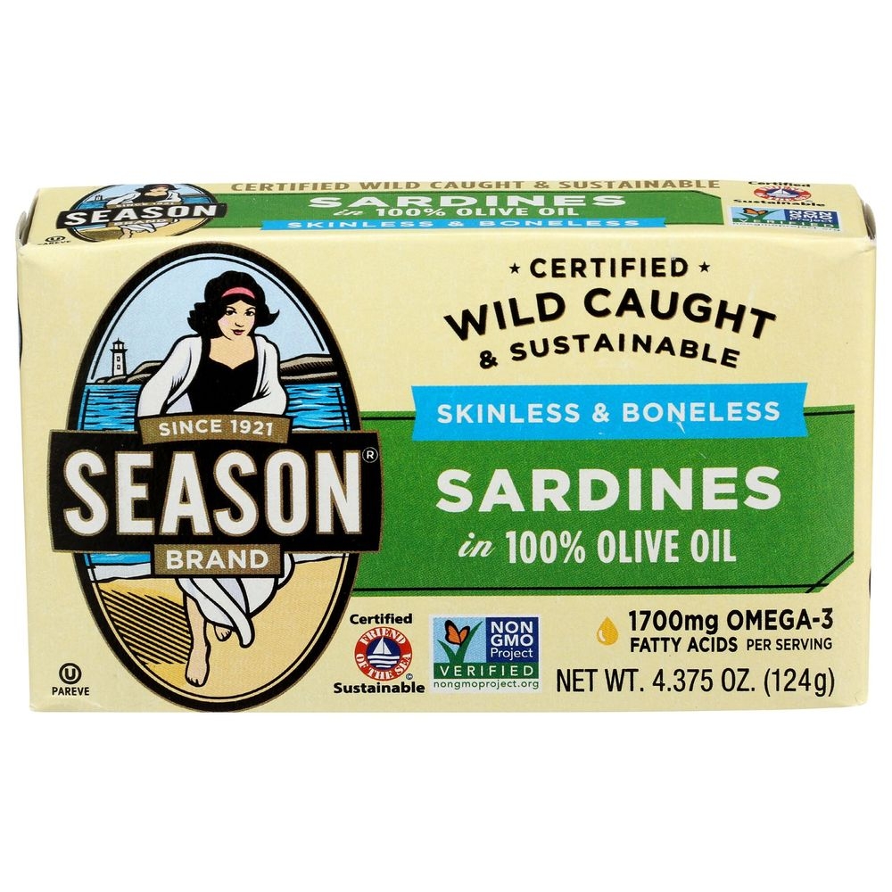 Season Skinless and Boneless Sardines in 100 Percent Olive Oil, 4.375 Ounce -- 12 per case
