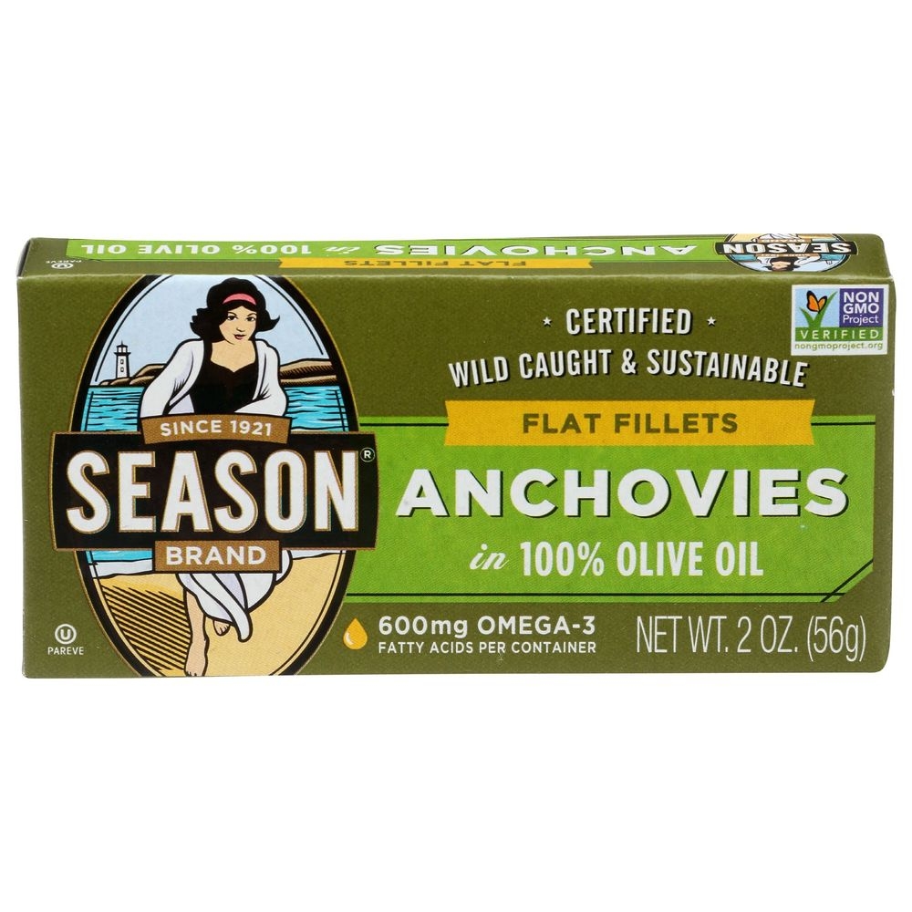 Season Flat Fillets Anchovies in 100 Percent Olive Oil, 2 Ounce -- 12 per case