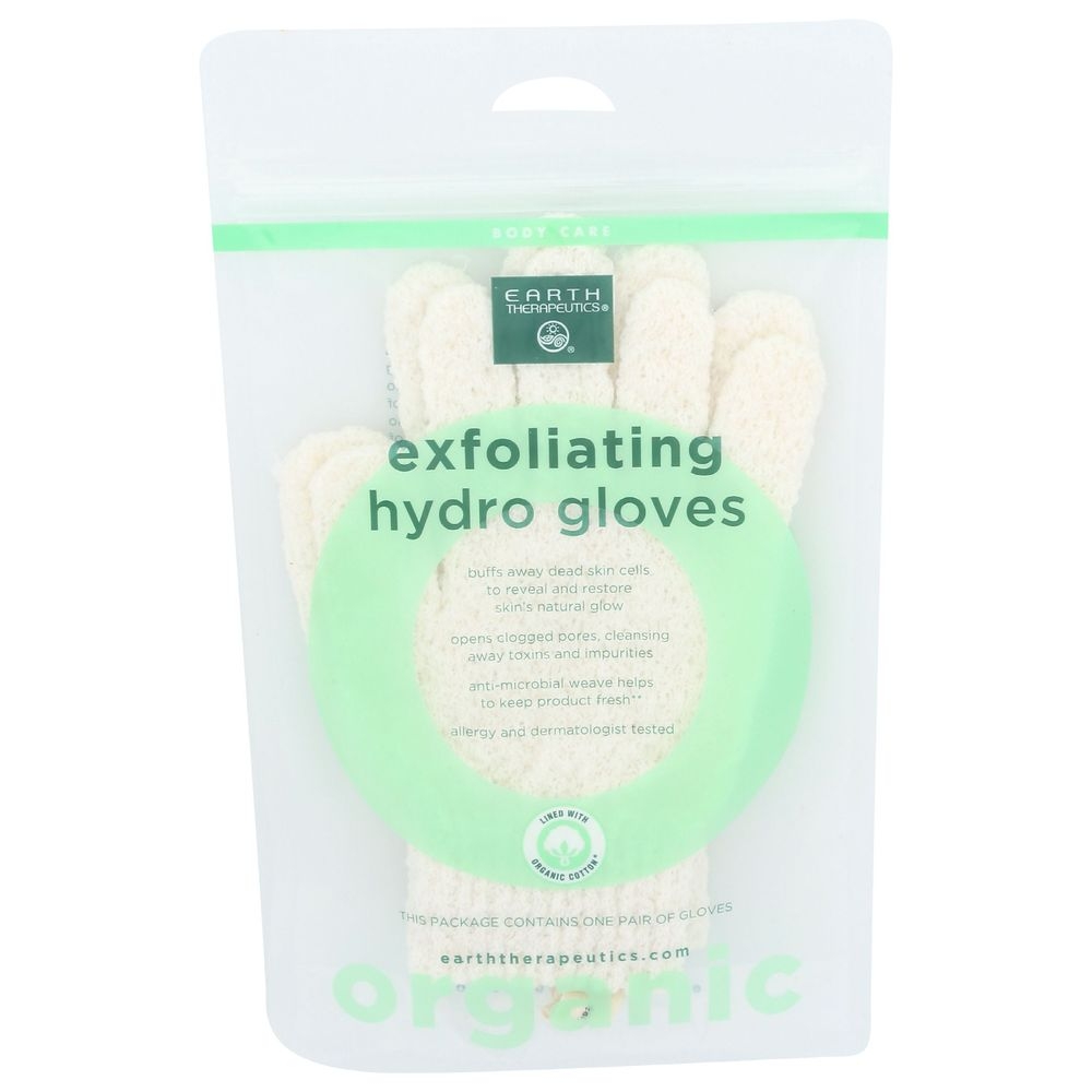 Earth Therapeutics Organic Cotton Exfoliating Hydro Gloves, 1 Pair