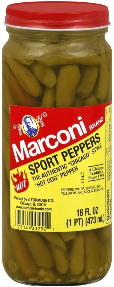Marconi Whole Sport Pepper in Vinegar, 16 Ounce -- 6 per case