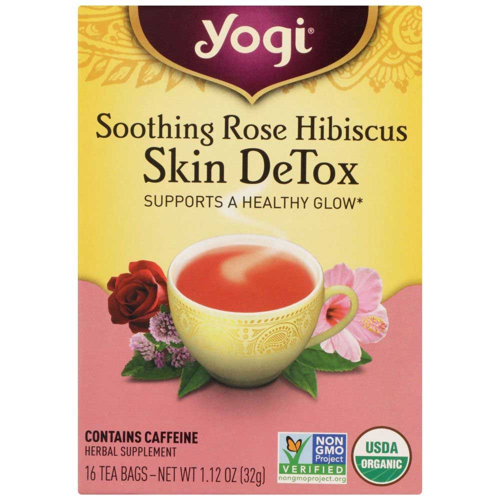 Yogi Organic Floral Sweet Soothing Rose Hibiscus Skin Detox Tea - 16 tea bags per pack -- 6 packs per case