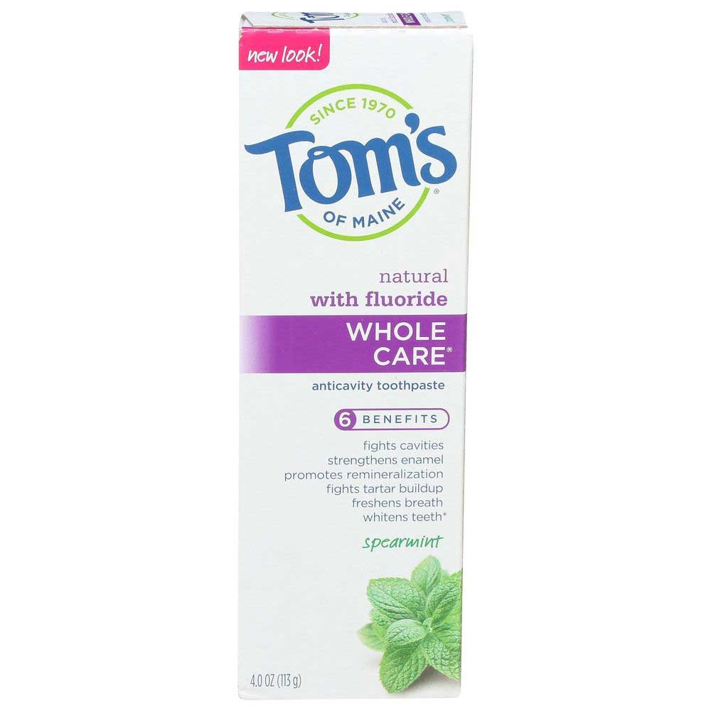 Toms Of Maine Natural Whole Care Spearmint Anticavity Toothpaste with Fluoride, 4 Ounce -- 6 per case