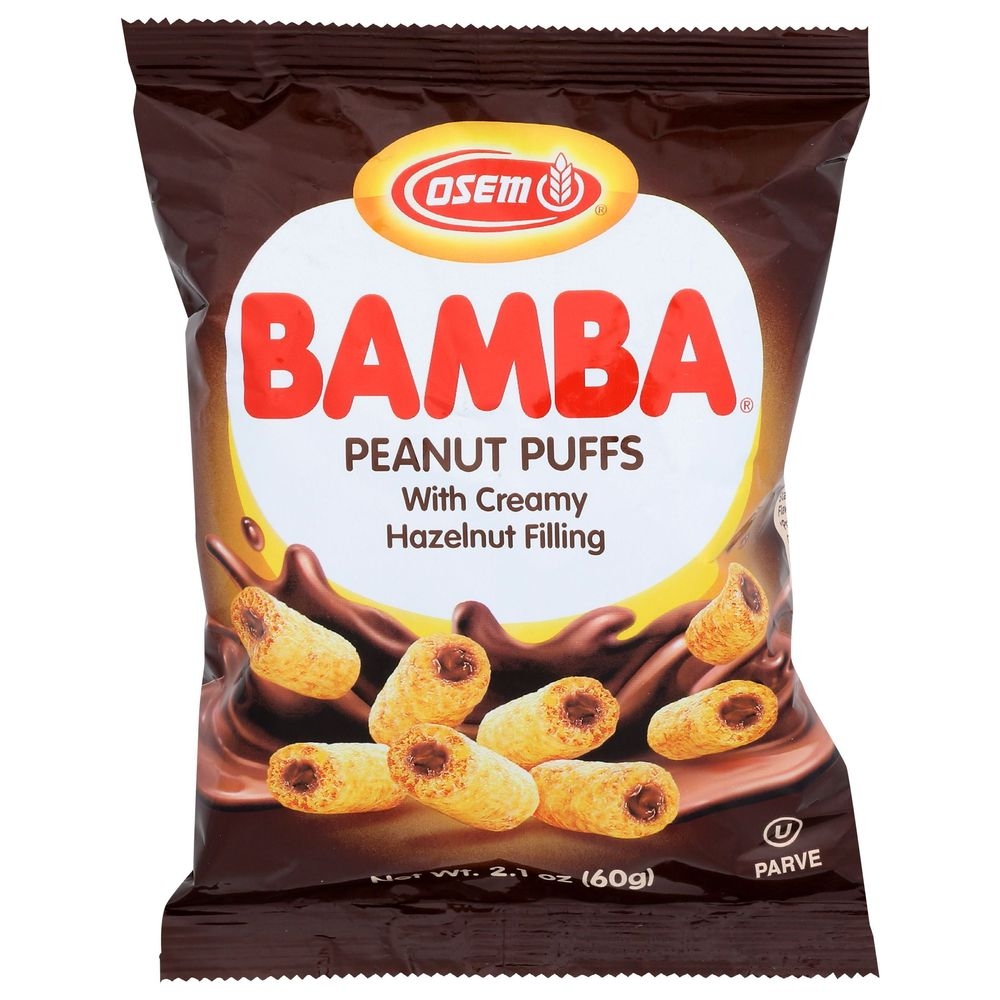 Osem Bamba Peanut Puffs Snack with Creamy Hazelnut Filling, 2.1 Ounce -- 20 per case