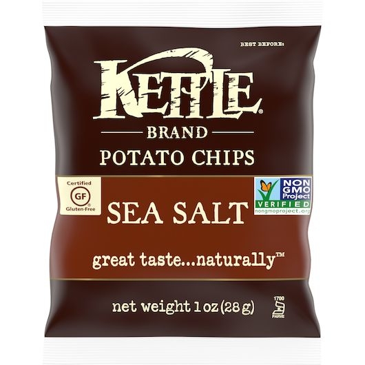 Kettle Foods Sea Salt Potato Chips, 1 Ounce -- 72 per case.