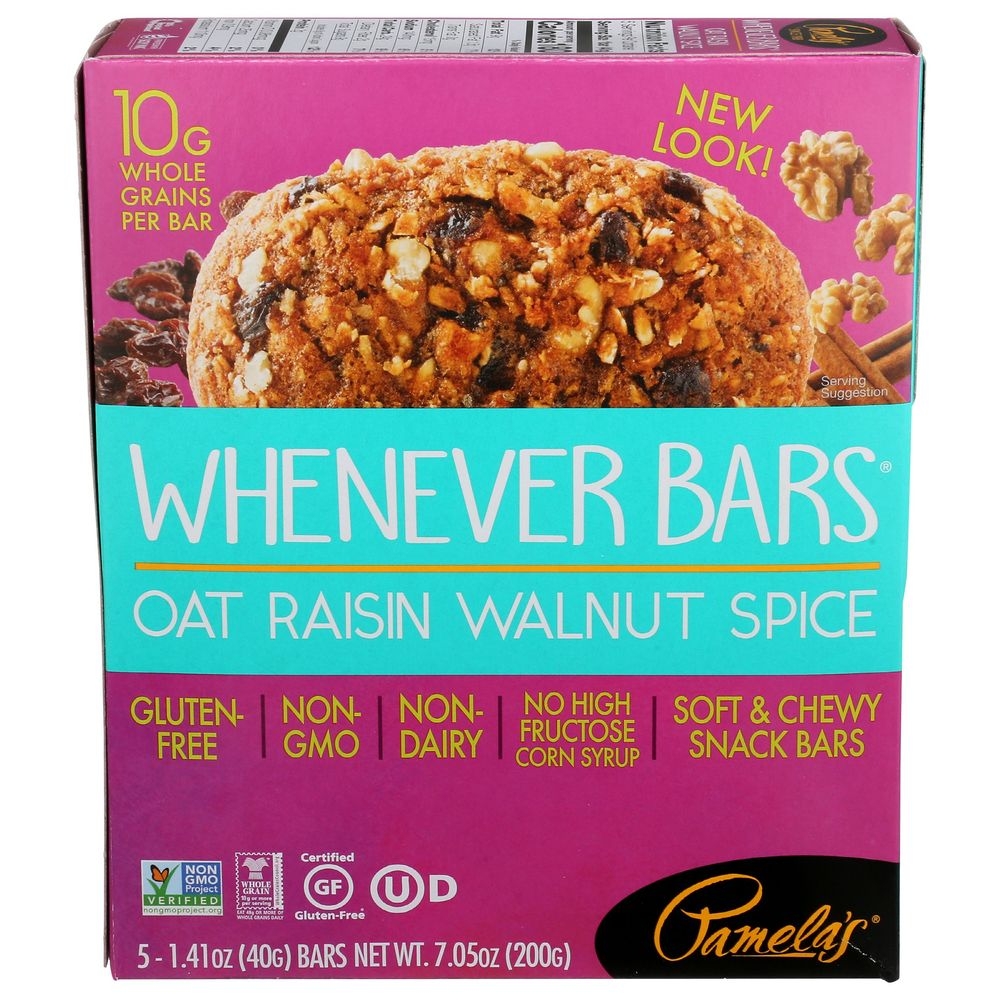 Pamelas Oat Raisin Walnut Spice Whenever Bar, 7.05 Ounce -- 6 per case