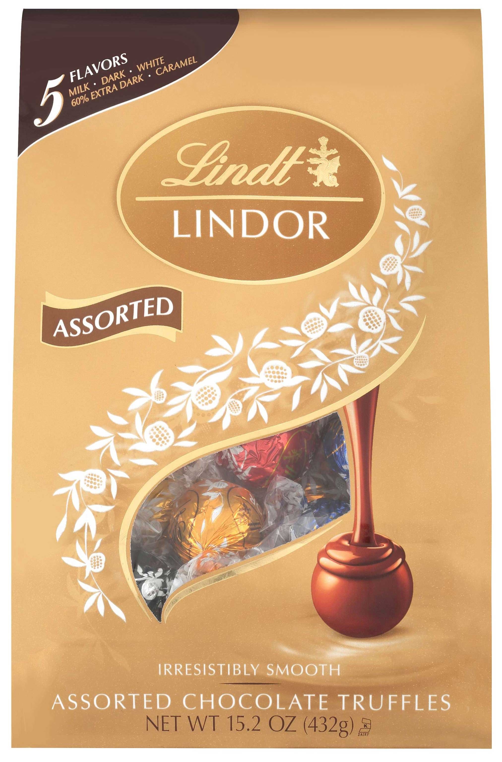 Lindt and Sprungli Lindor Assorted Chocolate Truffles, 15.2 Ounce Bag -- 6 per case