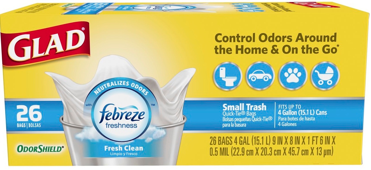 Glad OdorShield Small Trash Quick Tie Bag, 26 count per pack -- 6 per case