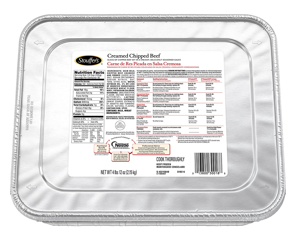 Nestle Stouffers Creamed Chipped Beef, 76 Ounce -- 4 per case.