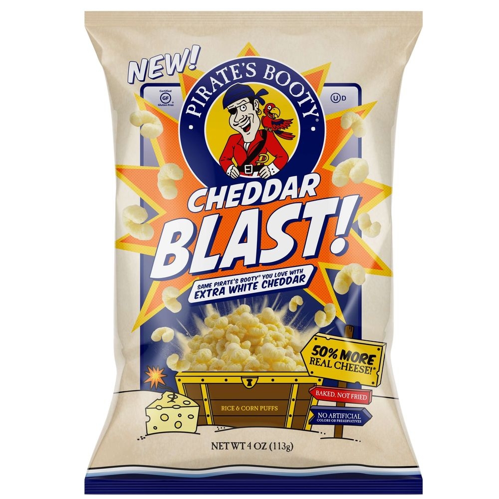 Pirates Booty Cheddar Blast Rice and Corn Puffs, 4 Ounce -- 12 per case