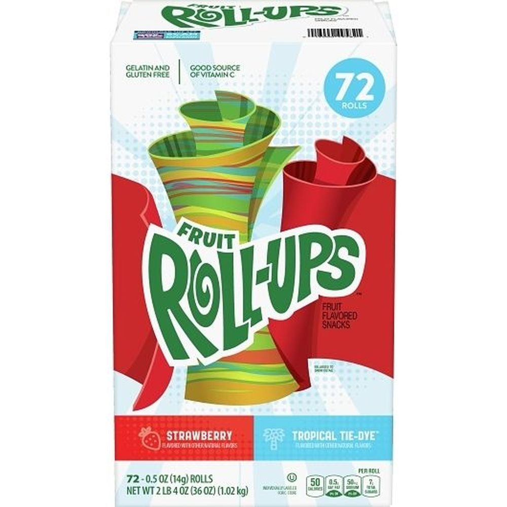 Fruit Roll-Ups - Reduced Sugar Strawberry and Tropical Tie-Dye Fruit Snacks, 36 Ounce