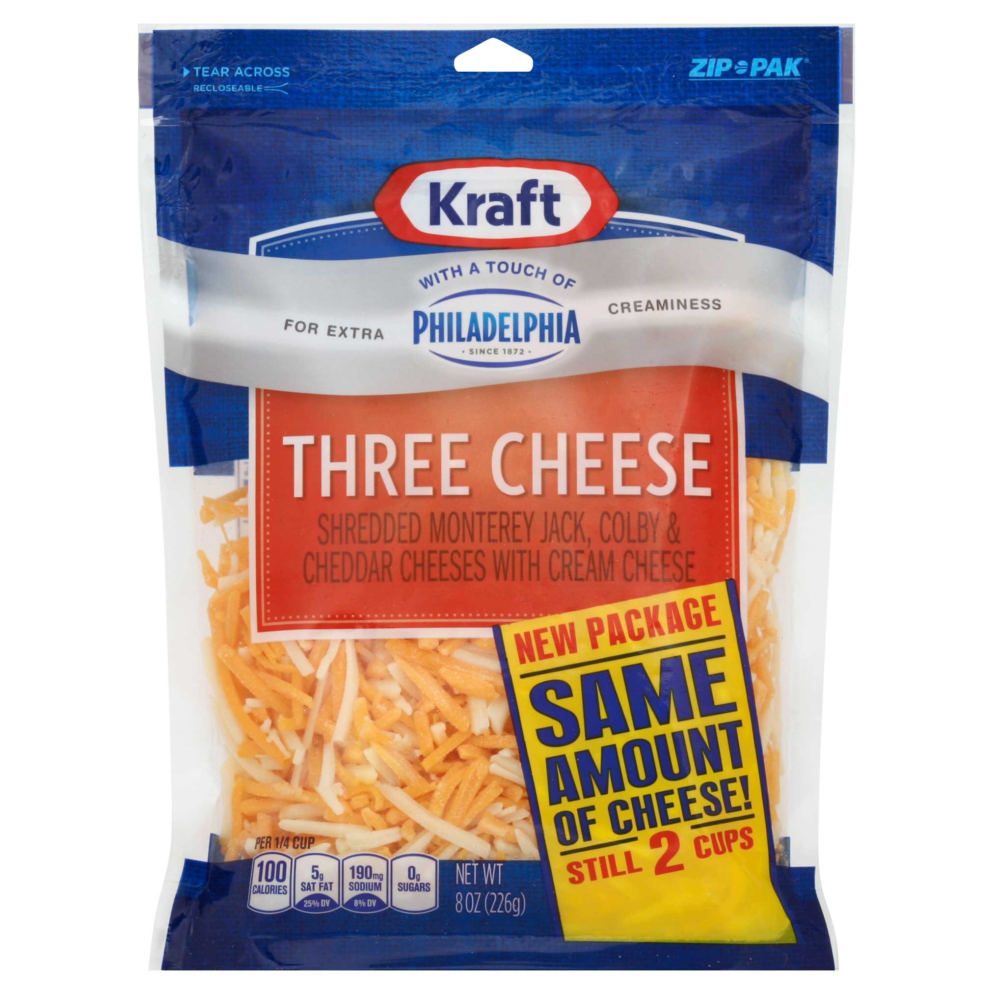 Kraft Natural Shredded Three Cheese, 8 ounce -- 12 per case