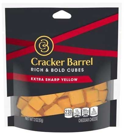 Cracker Barrel Cubes, Extra Sharp Yellow Cheddar, 2 Ounce -- 6 per case