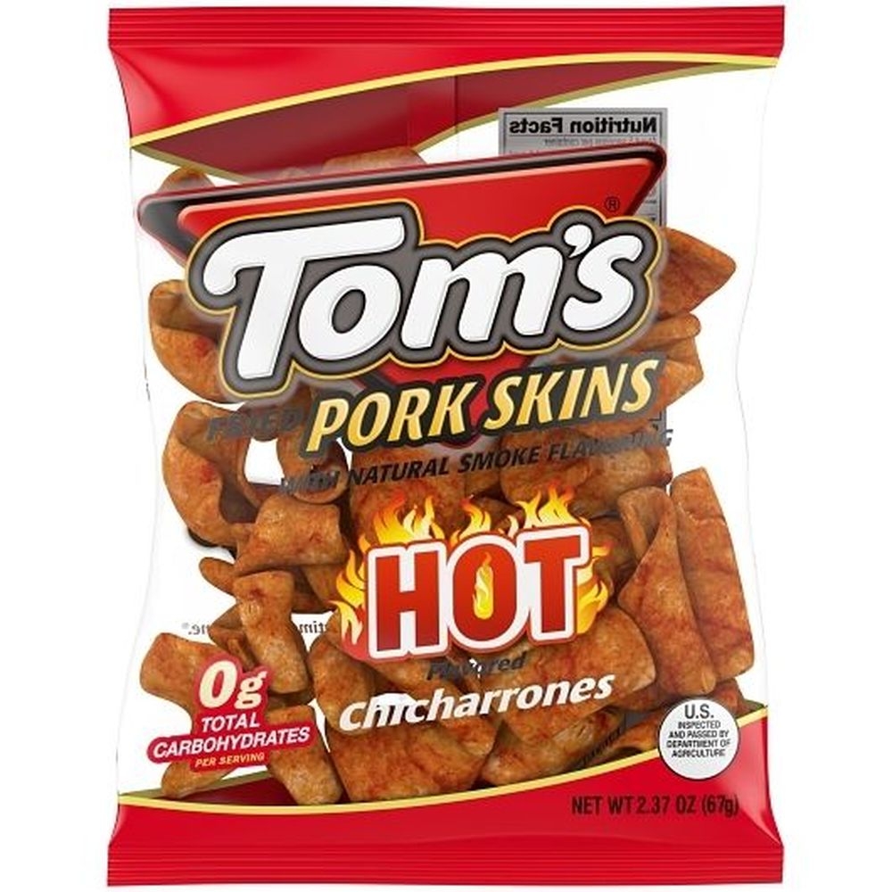 Toms Hot Chicharrones Pork Skins, 2.37 Ounce -- 20 per case