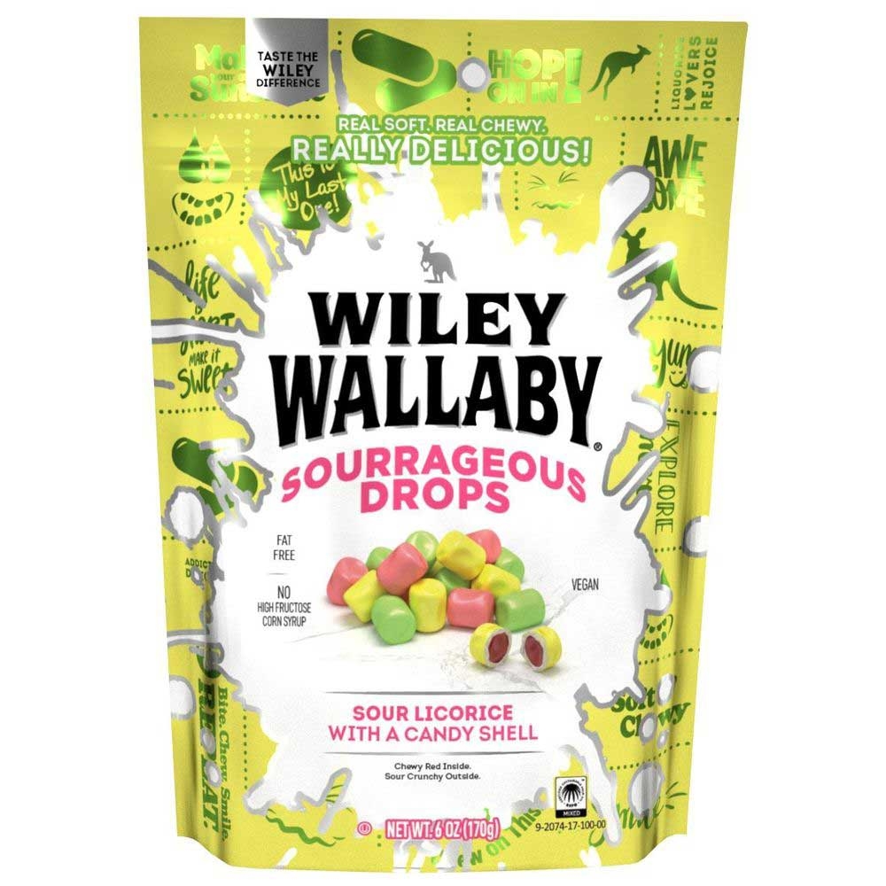 Wiley Wallaby Sourrageous Sour Licorice Drops, 6 Ounce -- 12 per case.