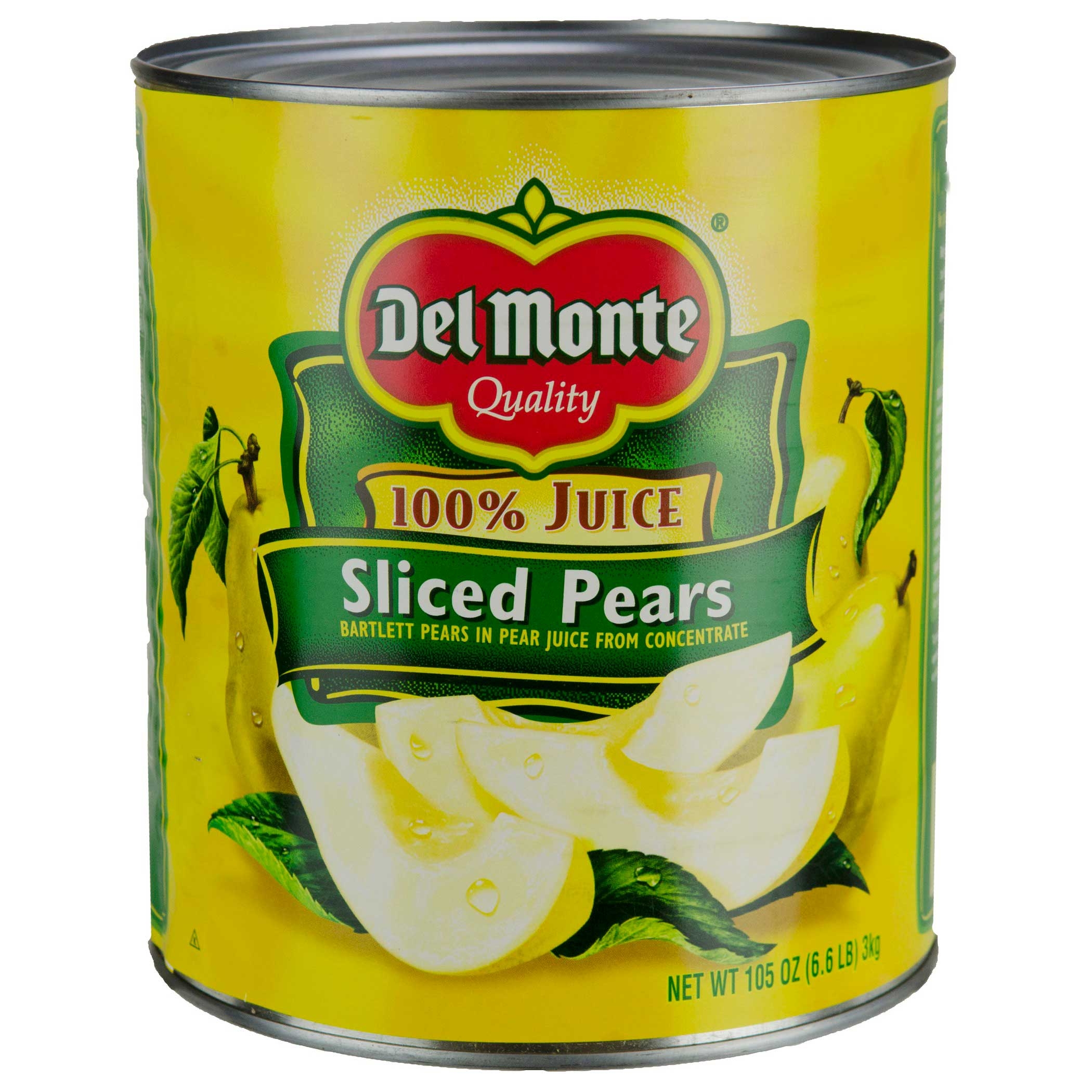 Del Monte Sliced Pears in 100 Percent Juice, 105 Ounce Can -- 6 per case.