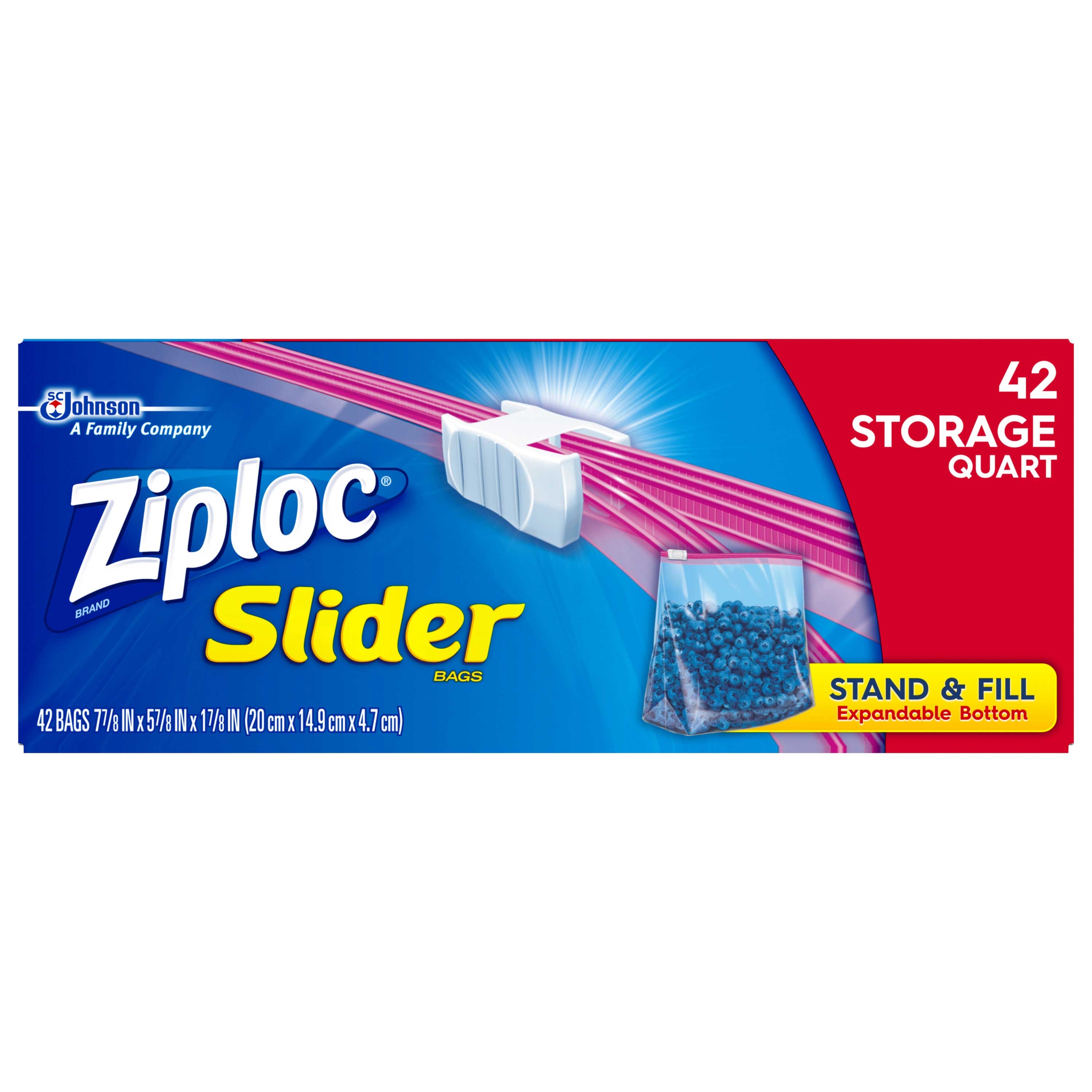Ziploc Storage Quart Slider Bag, 42 count per pack -- 9 per case.