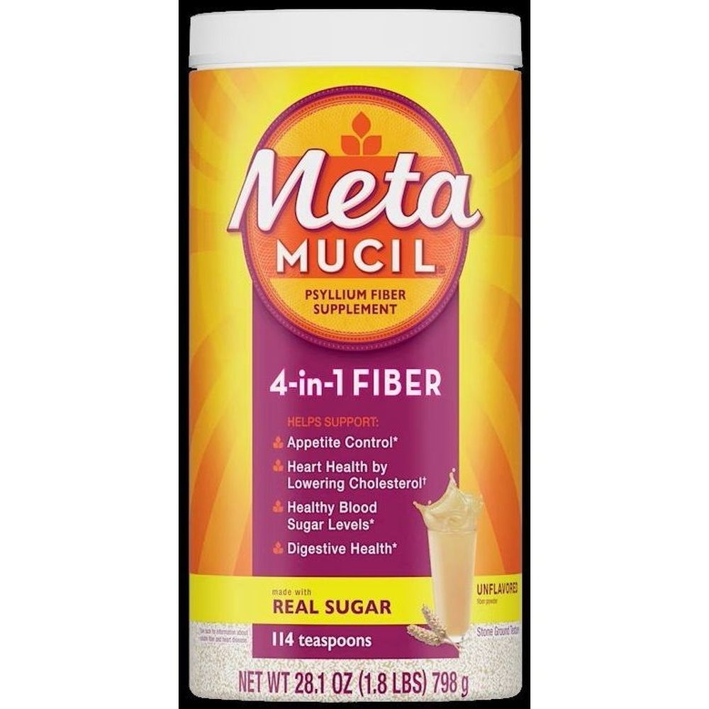 Metamucil 4 in 1 Fiber Real Sugar Unflavored Coarse Powder, 28.1 Ounce -- 4 per case