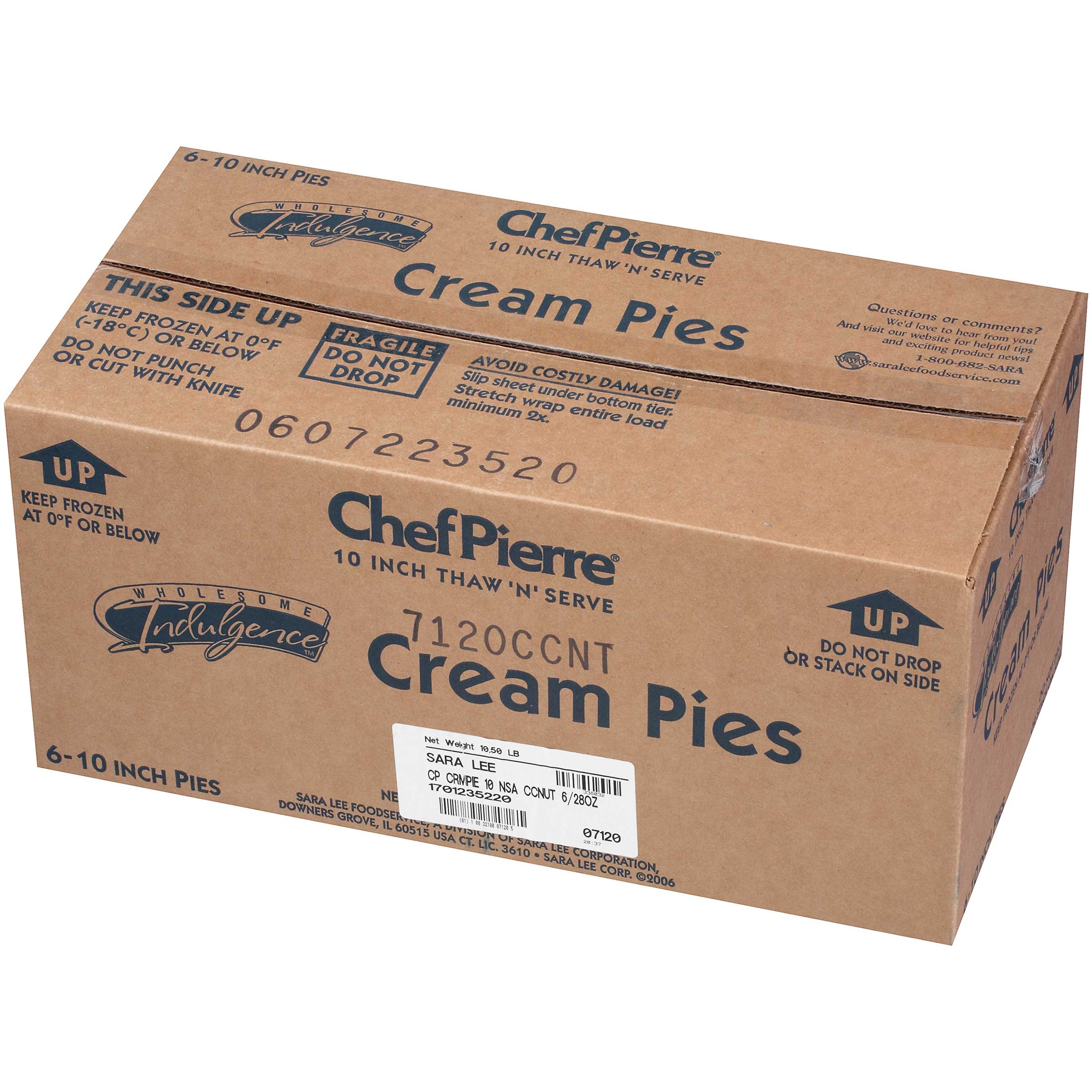 Sara Lee Chef Pierre Coconut Cream Pie, 28 Ounce -- 6 per case.