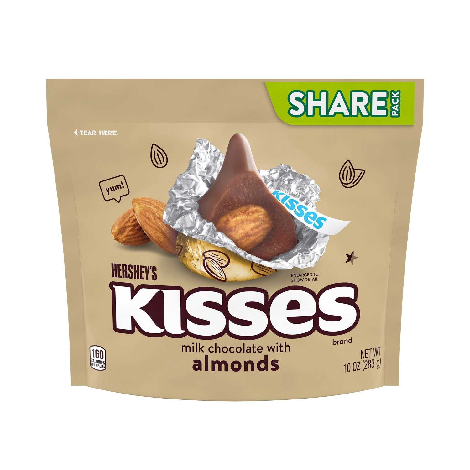 Hersheys Kisses Share Pack Milk Chocolate with Almonds - Stand Up Bag, 10 Ounce -- 8 per case